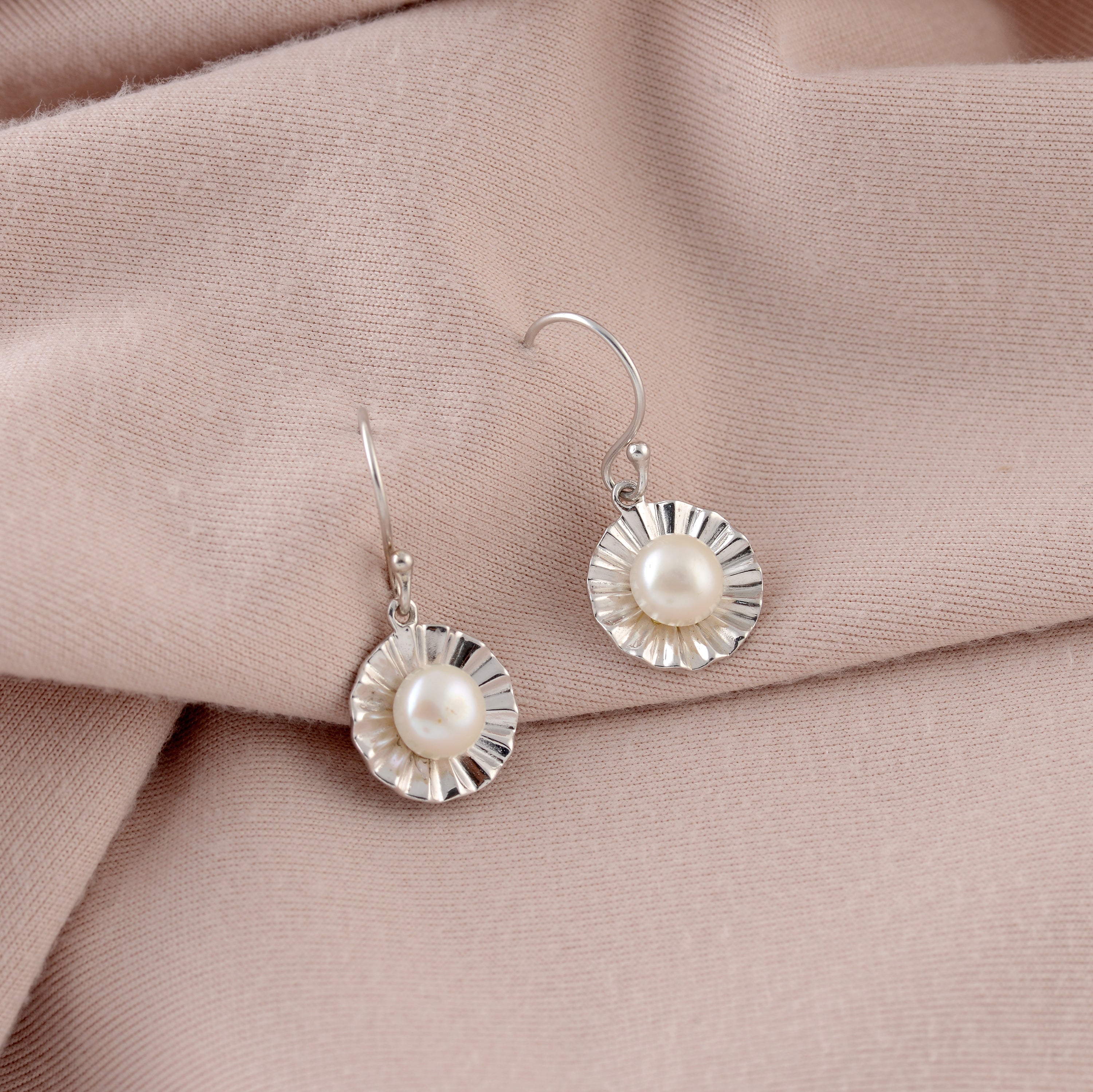 Sterling Silver Flower Design Earring - Krishna Jewellers Pearls and Gems